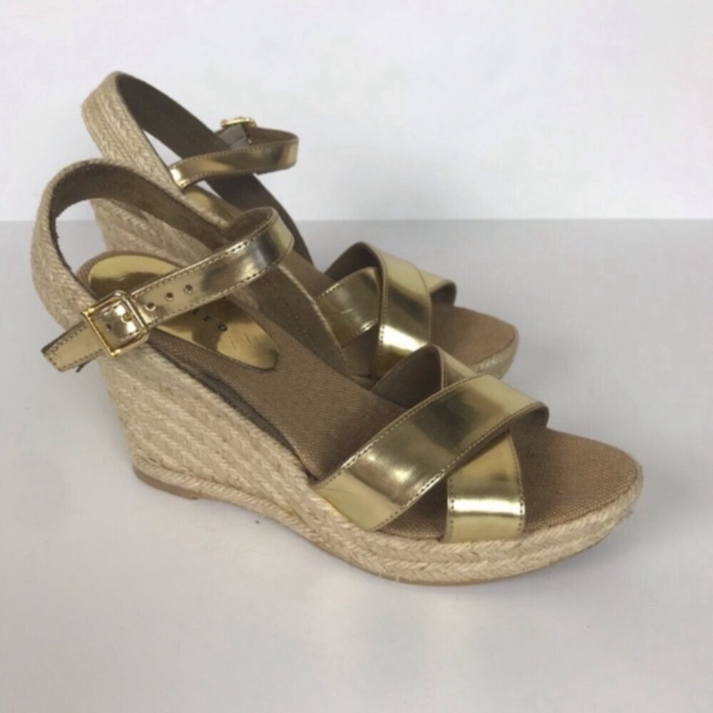 Sandro Gold Metallic Espadrille Wedge Sandals Size 10